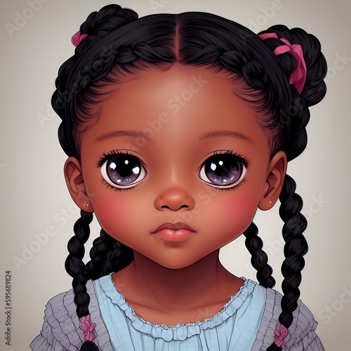 a little black girl with a long french braid (ID: 595689824)