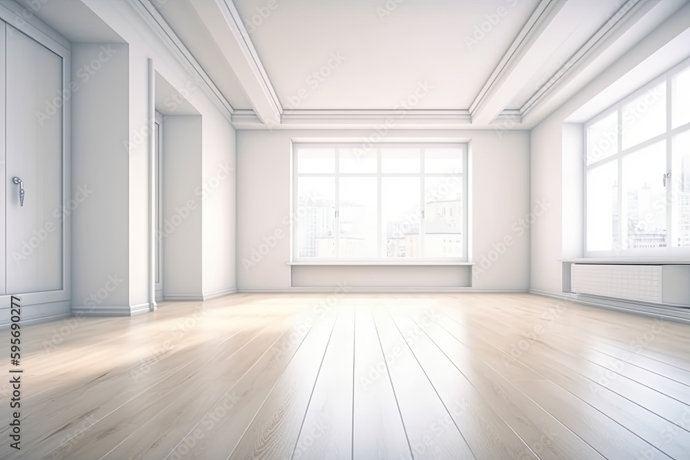 Fototapeta premium an empty room with white walls and wooden floors. Generative AI