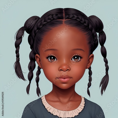 a little black girl with a long french braid (ID: 595690211)