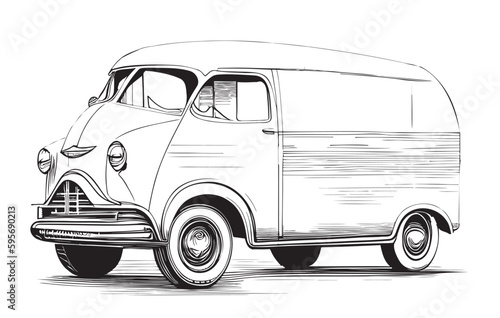 Retro van sketch hand drawn in doodle style illustration