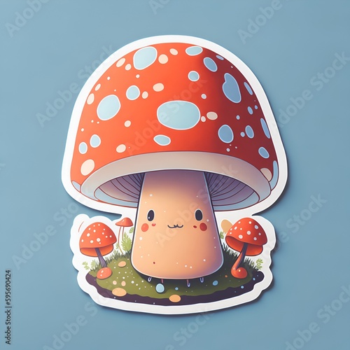 sticker An adorable cute mushroom face) (ID: 595690424)