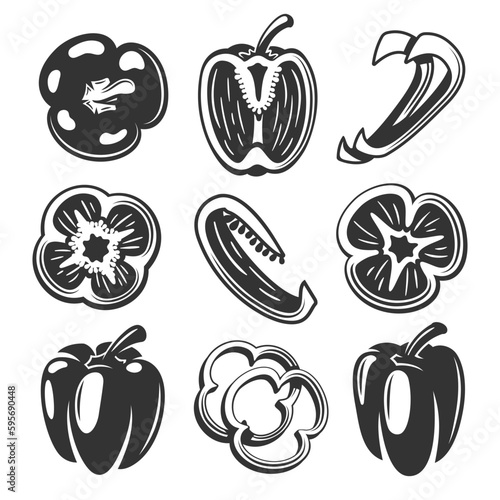 Vintage bell peppers set isolated on white background. Bell peppers in retro style. Vector illustration