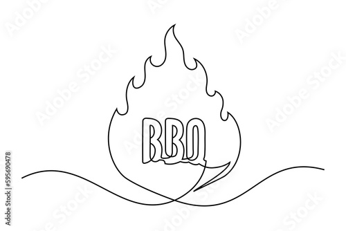 Continuous line drawing bbq fire isolated on white background. BBQ concept. Vector illustration
