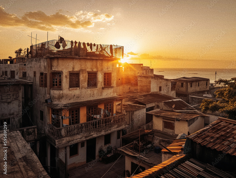 A Photograph of the Zanzibar's Stone Town at Sunset - generative ai