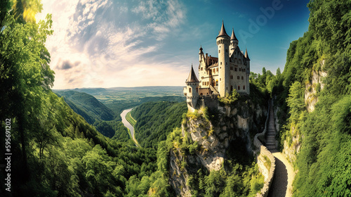 A Romantic German Castle Perched - generative ai © Uolir