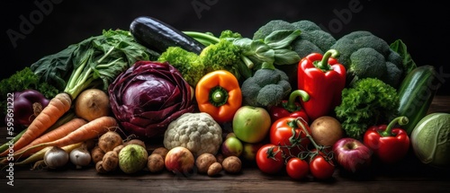 Food background with assortment of fresh organic vegetables. Generative AI