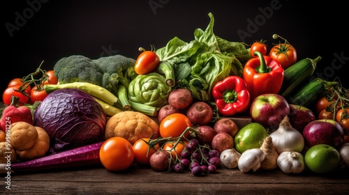 Food background with assortment of fresh organic vegetables. Generative AI