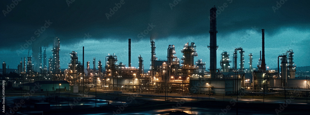 Obraz premium A Refinery at Night - generative ai