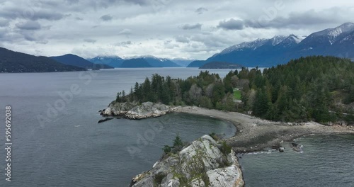 Amazing Aerial Landscape of West Vancouver British Columbia Canada Nature Whytecliff Beach Horseshoe Bay Ferry Coast Mountains photo