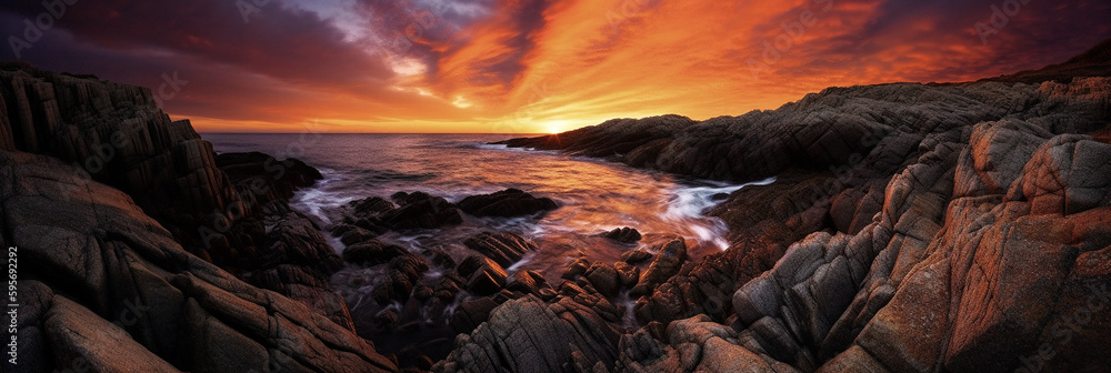 A stunning photograph of the rugged coastline of New Hampshire - generative AI