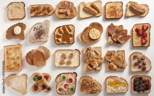 assortment of different types of toasts slices of bread healthy food breakfast Generative AI