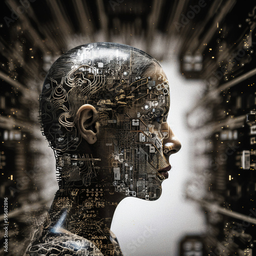 Hyperconnected AI Cyborg Face - generative ai photo