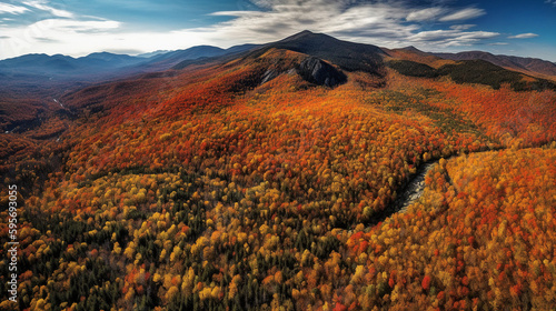 An awe-inspiring aerial shot of the White Mountains blanketed in fall - generative ai