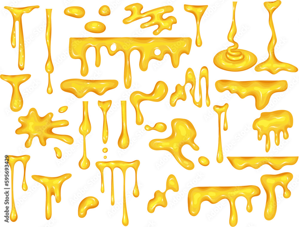 Liquid honey. Sweet organic natural splashes of yellow food recent vector cartoon template Liquid honey. Sweet organic natural splashes of yellow food recent vector cartoon template