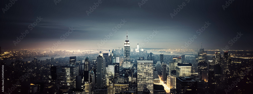 Nighttime Panorama of an American Metropolis - generative ai