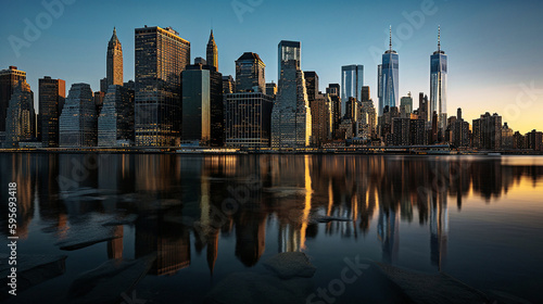 Manhattan Reflections  A Stunning Cityscape by the River - generative ai