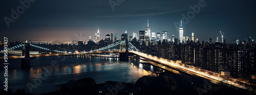 Nighttime Panorama of an American Metropolis - generative ai © Uolir