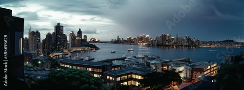 Beautiful nighttime cityscape of Sydney - generative ai