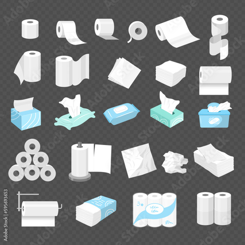 Paper napkin. Hygiene toilets dry and wheat towels recent vector pictures collection