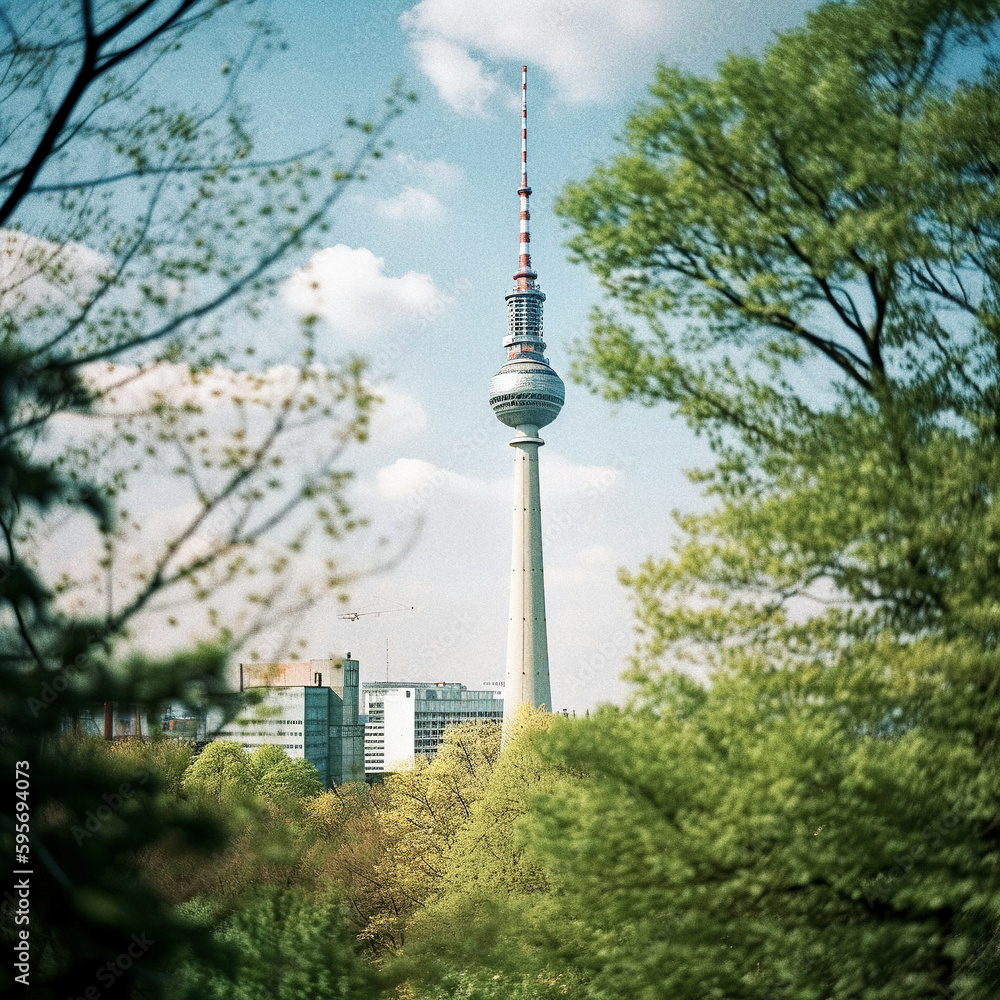 Fototapeta premium The Fernsehturm in Berlin in the background - generative ai