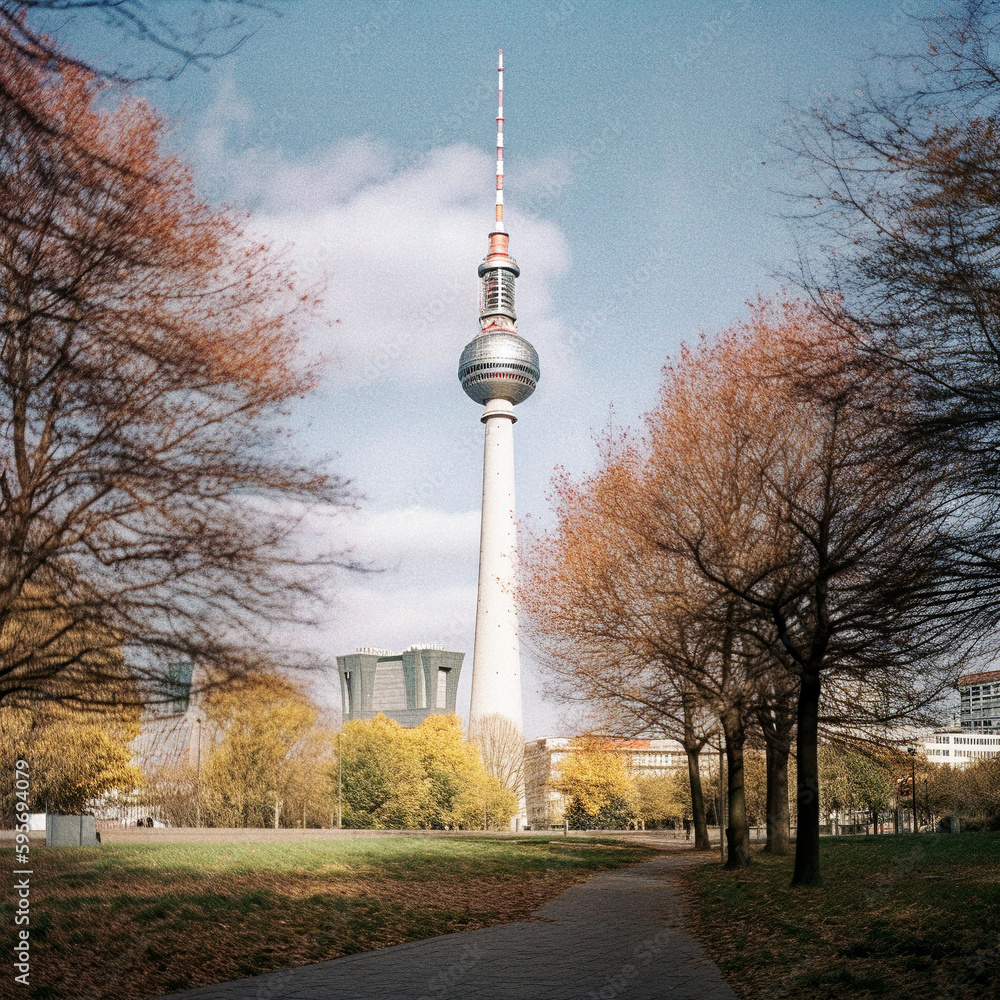 Obraz premium The Fernsehturm in Berlin in the background - generative ai
