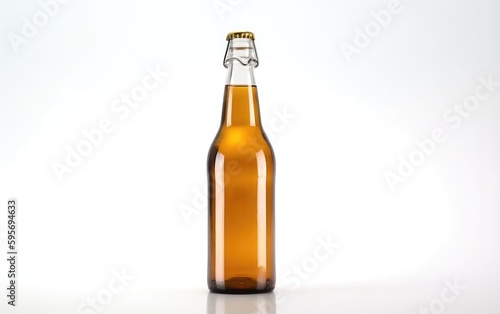 brown bottle of beer with a gold cap isolated on a white background alcohol beer mockup Generative AI