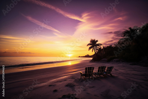 Peaceful Sunset on a Sandy Beach - generative ai