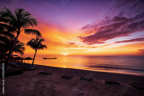 Peaceful Sunset on a Sandy Beach - generative ai