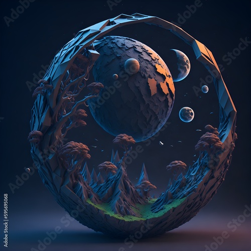 Space, Low poly planet, all seasons, 3D, 4K render, moon in the background

 (ID: 595695068)