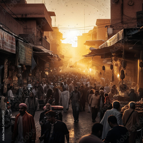 the bustling medina of Marrakech during the golden hour - generative AI
