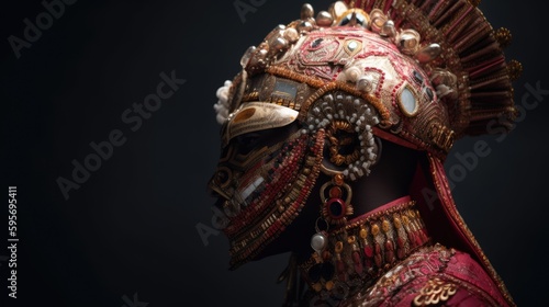 A Nigerian Egungun masquerades in vibrant traditional souvenirs and paintings. Generative AI