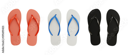 Pairs of flip-flop sandals isolated on transparent background. 3D rendering
