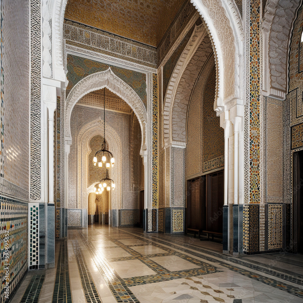 The Intricate Beauty of a Mosque Resembling Hassan II Mosque in Casablanca - generative AI