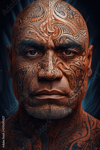The face markings of a Maori Warrior in New Zealand. Generative AI