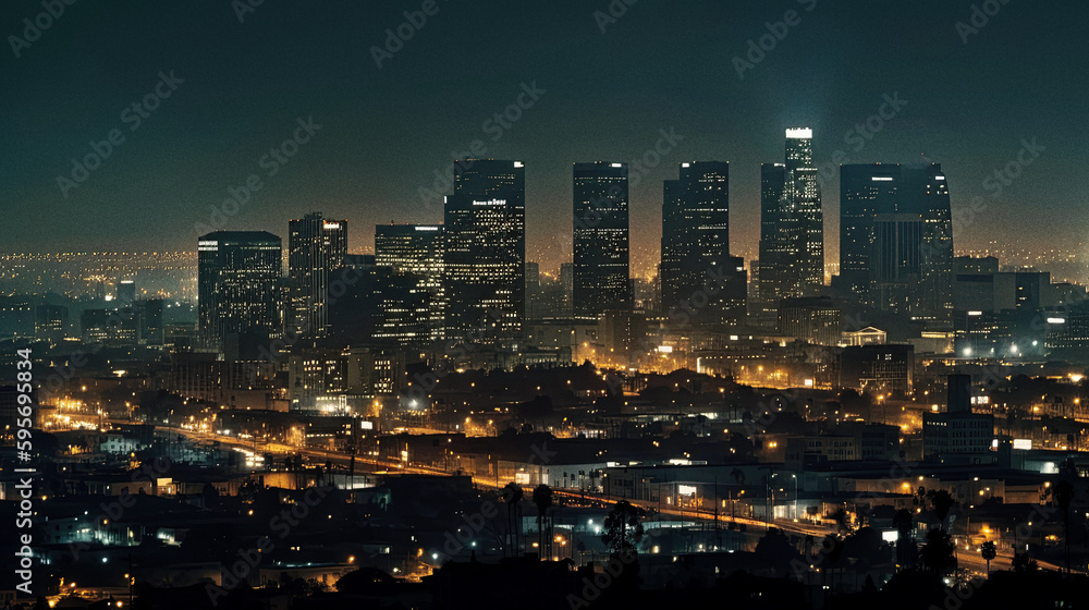 The Urban Nightscape of Downtown Los Angeles by night - generative AI