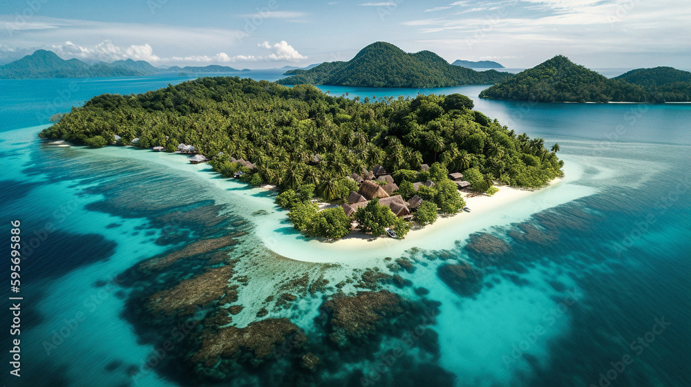 Paradise Found: A Breathtaking Aerial View of a Tropical Island - generative AI