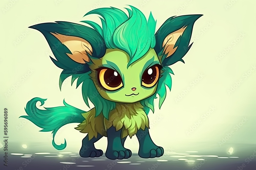 Fototapeta premium Cute Furry Animal with Big Eyes in Green and Yellow Colors. Generative AI