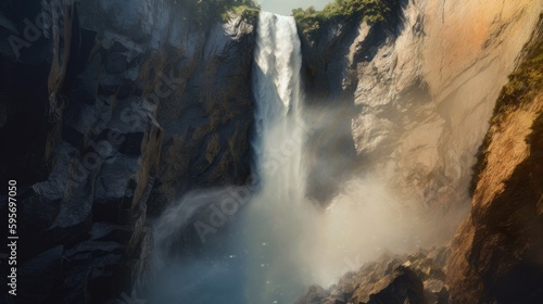 Beautiful waterfall in Yosemite. Generative AI