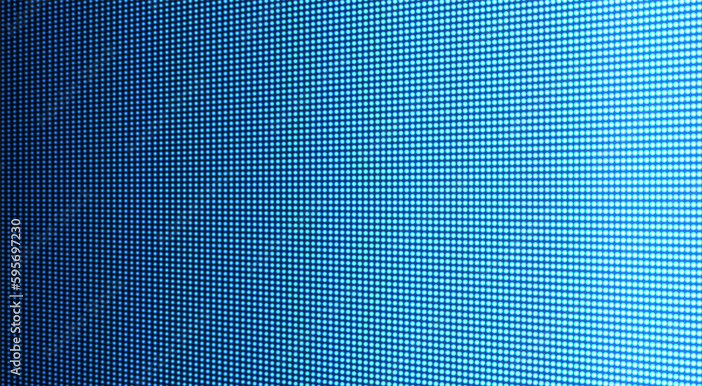 Fototapeta premium Lcd monitor with points. Blue pixel TV texture. Digital display. Led videowall screen. Television background. Electronic diode effect. Projector grid template with bulbs. Vector illustration.