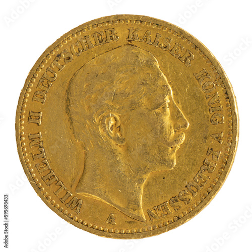Goldmünze aus dem Deutschen Reich: Büste des Wilhelm II, Kaiser, König von Preussen von 1895 im Profil photo