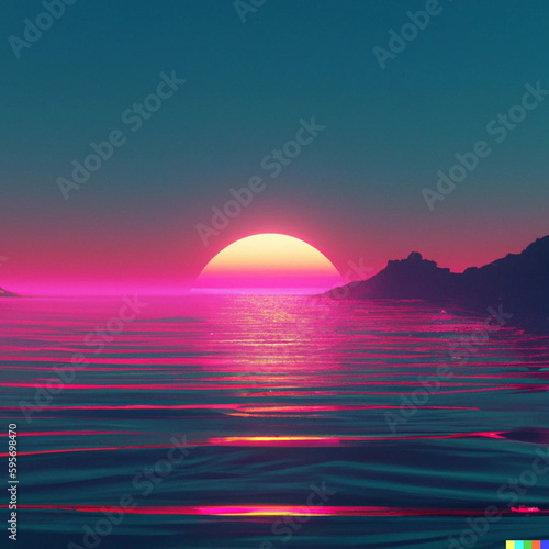 sunset over the sea Generative AI