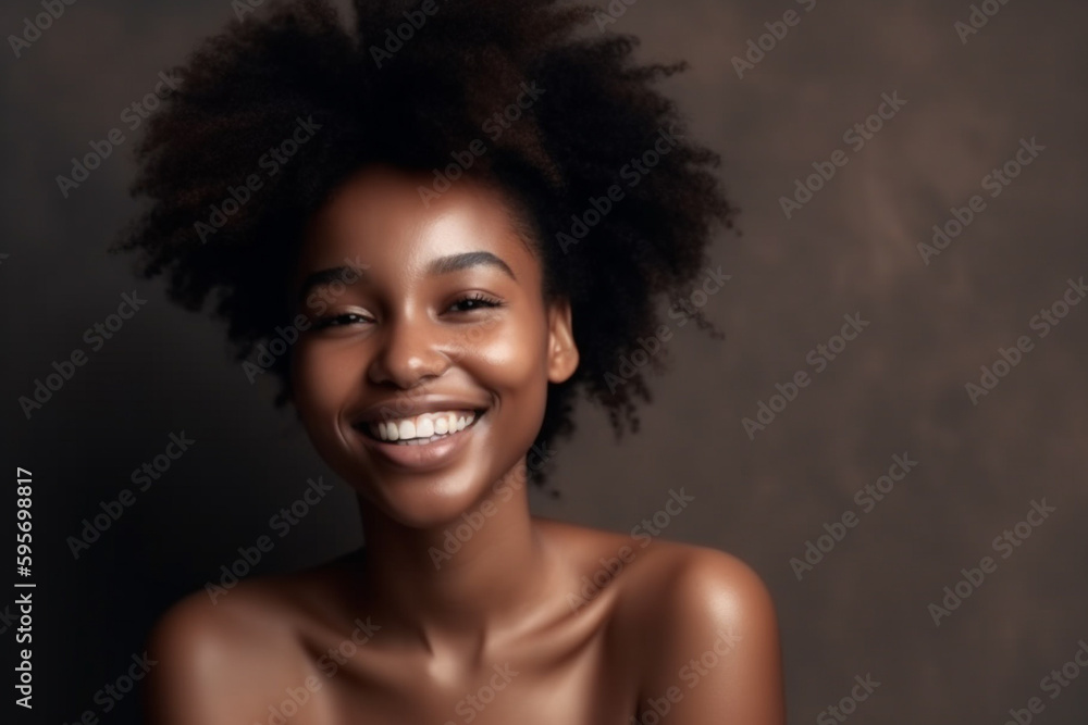 Portrait of an african African young woman with curly hair and freckles, created with Generative AI Technology Portrait of an african African young woman with curly hair and freckles, created with Generative AI Technology