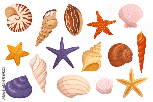 Set Of Seashells And Starfishes Icons, Perfect For Coastal Decor, Beach-themed Crafts, And Adding A Touch Of The Ocean