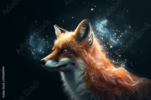 Abstract depiction of a fox in outer space. Generative AI