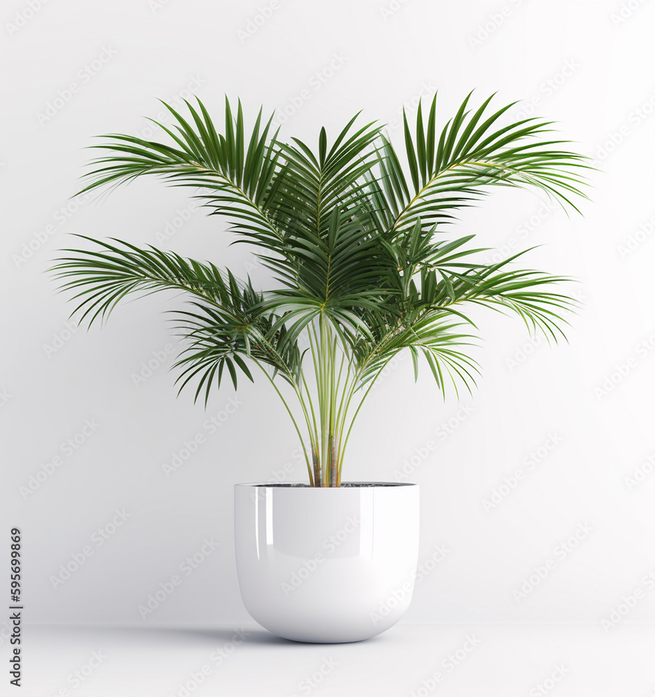 Decorative palm tree in a pot on a white background, ai generative Decorative palm tree in a pot on a white background, ai generative