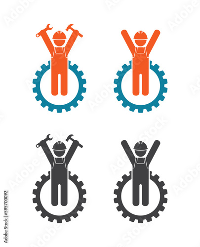 workman in gear with tool icon
