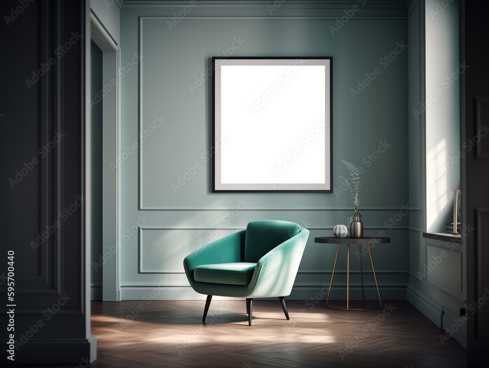 Fototapeta premium Modern scandinavian living room interior with mockup poster frame. Template. Stylish home decor. 