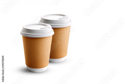 Two takeaway coffee cups . Isolated on white background