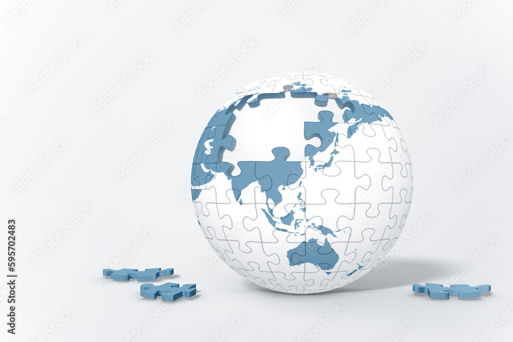 Put together a globe shaped puzzle. Put together a globe shaped puzzle.