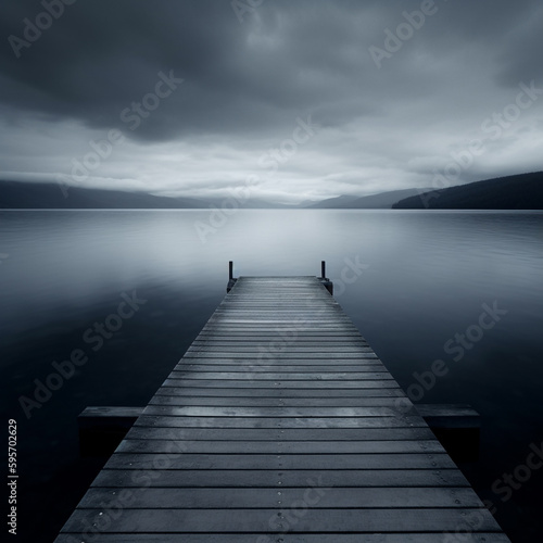 wooden pier on the calm lake